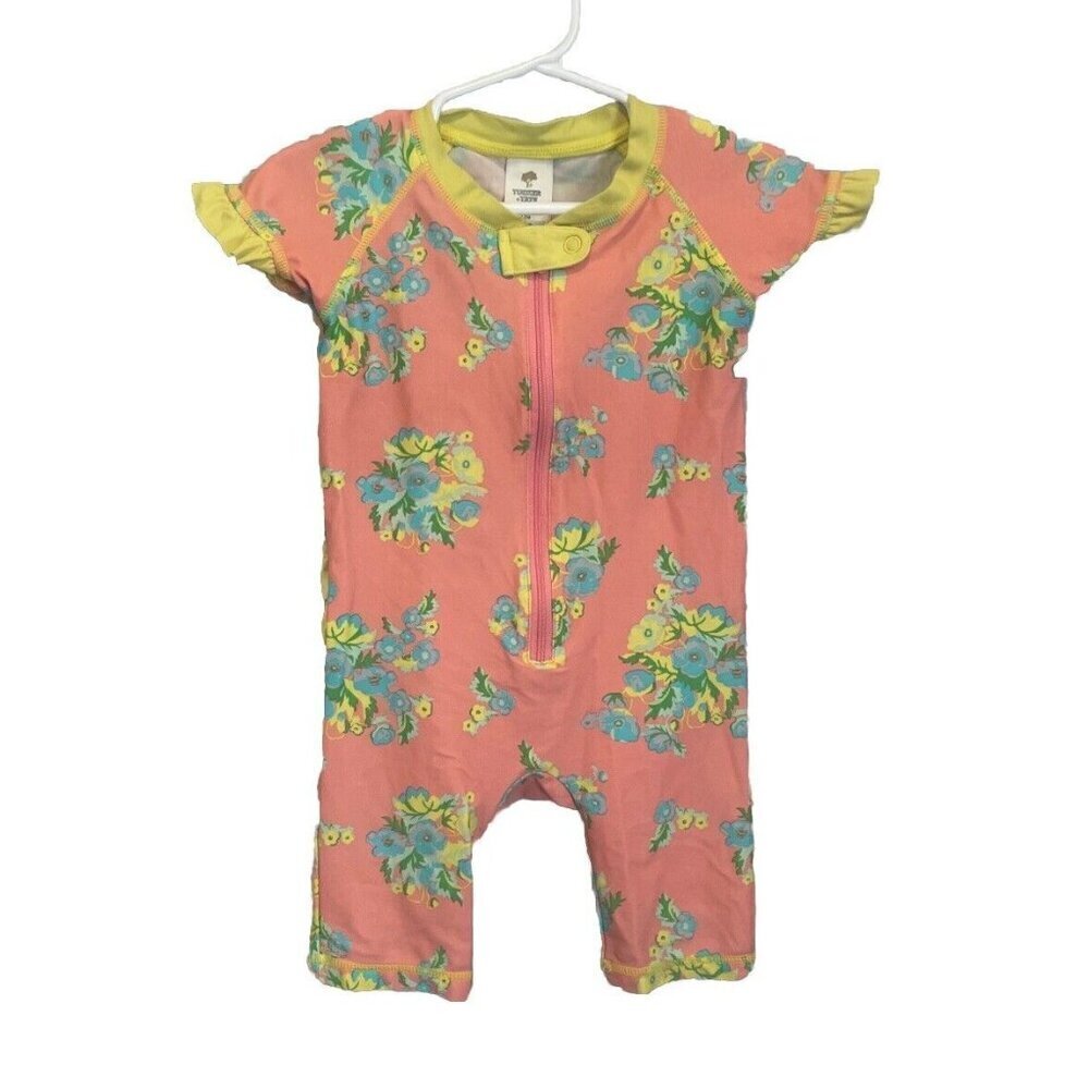 Tucker + Tate Rash Guard Swimwear Baby Size 12 Month Pink Zip Up Swimsuit Ruffle
